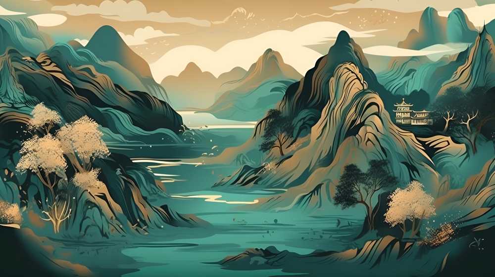 纹理中国风山画