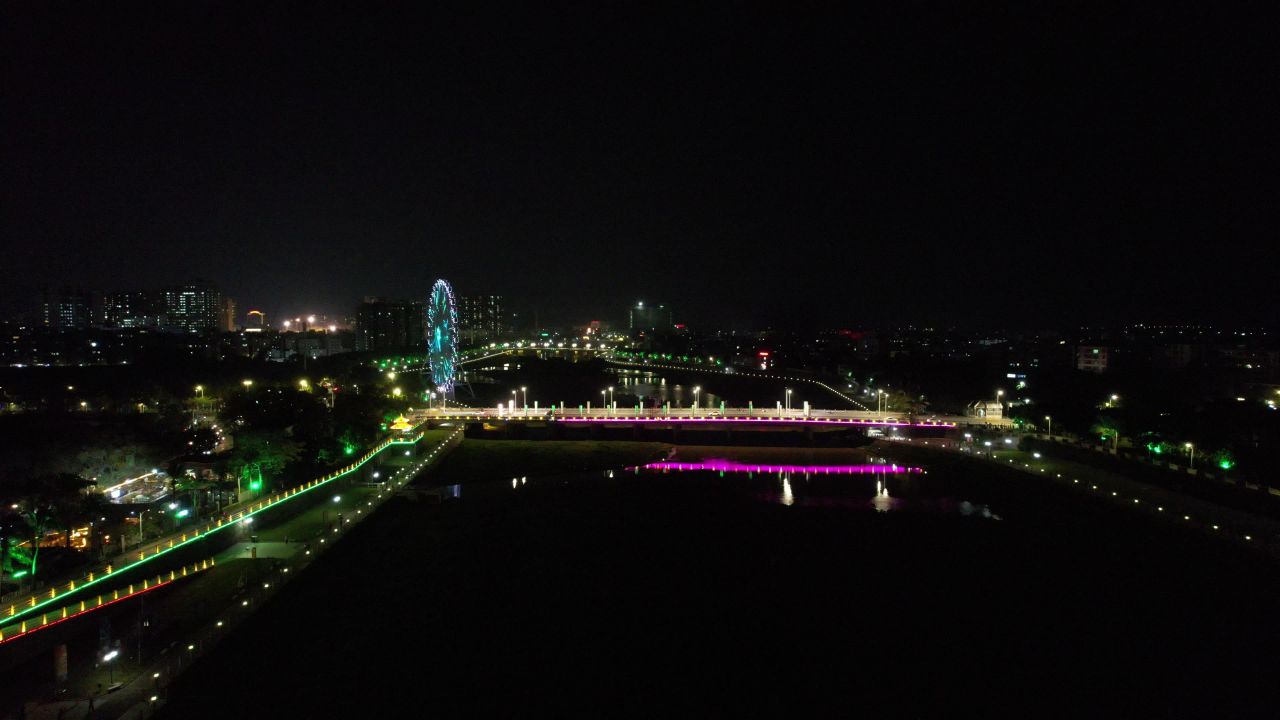 广东茂名城市夜景灯光航拍