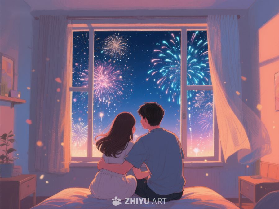 窗前共赏烟花夜景 52