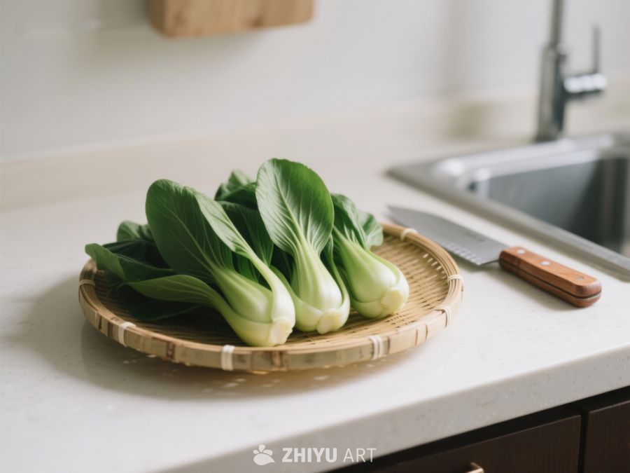 厨房台面上的青菜与砧板 107