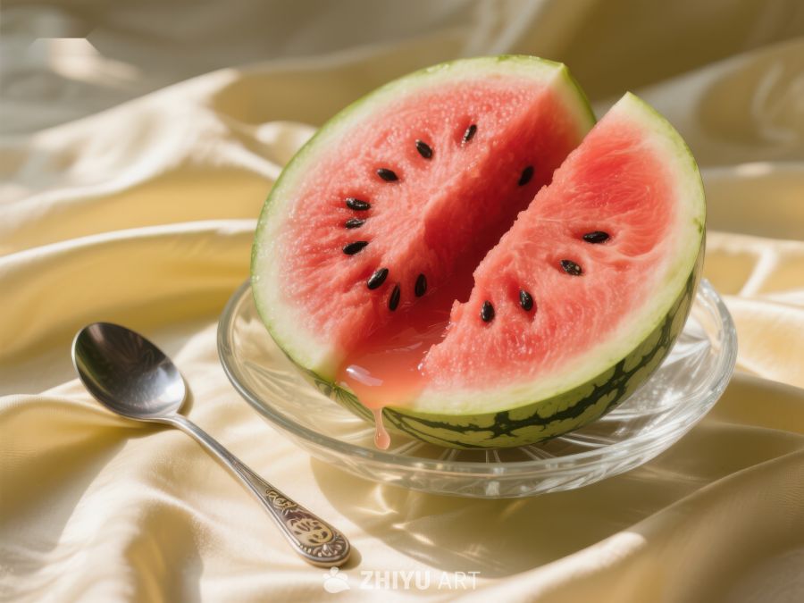 切开的西瓜置于玻璃碗中 353