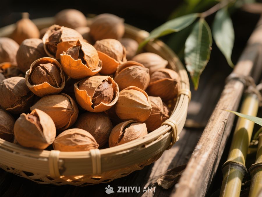 竹篮中的新鲜核桃 688