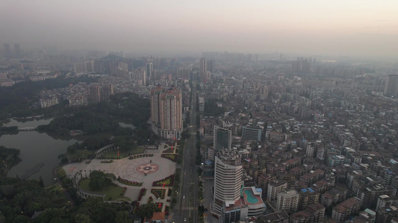 广东江门城市日出彩霞航拍
