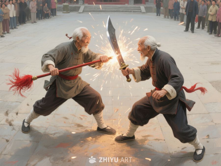 两位老人进行传统武术对练 633