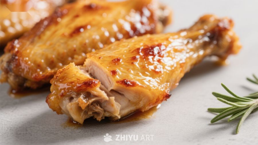美味烤鸡腿，色泽金黄诱人