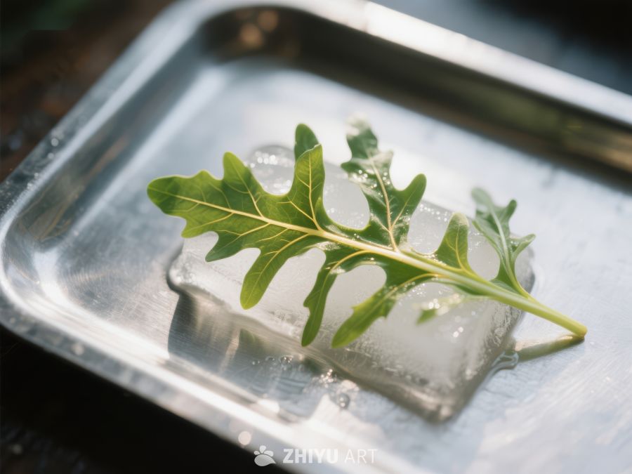 冰块中的绿叶静物 14