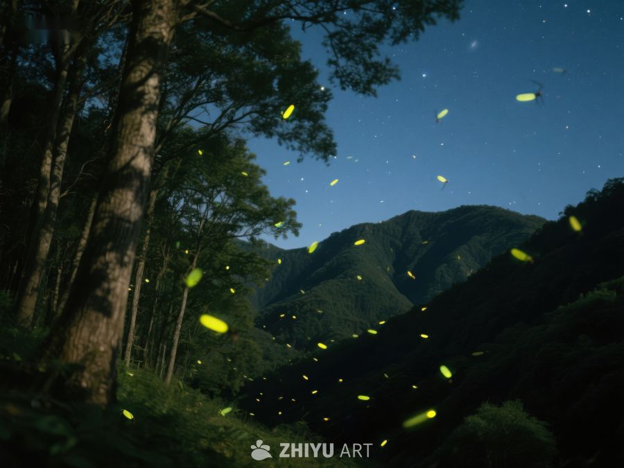 夜空下的萤火虫与森林 343