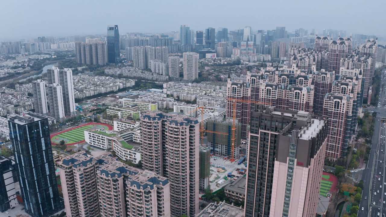 航拍成都天府新区城市风光