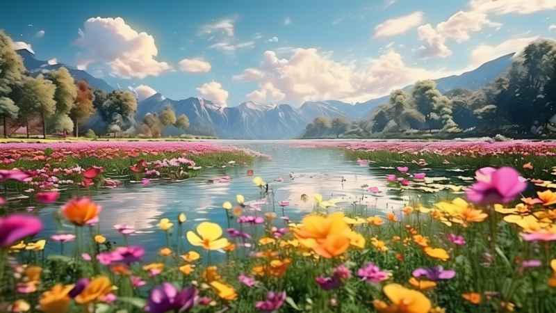 湖畔花海：湖水边 1