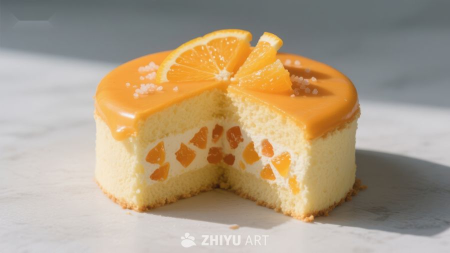 橙香慕斯蛋糕，切片展示