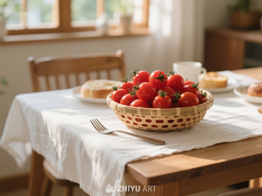 餐桌上的樱桃番茄与面包 24