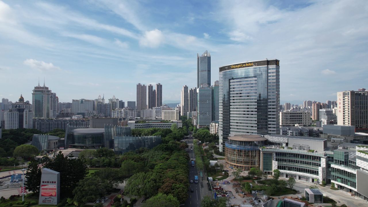 福建福州城市风光蓝天白云高楼建筑航拍 