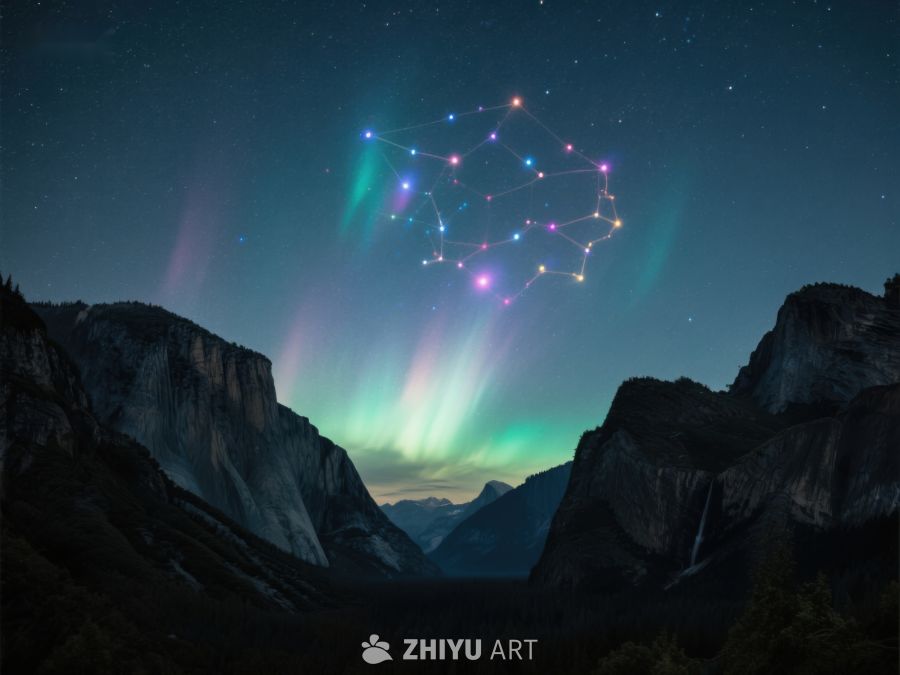 星空下的山峦与极光 216