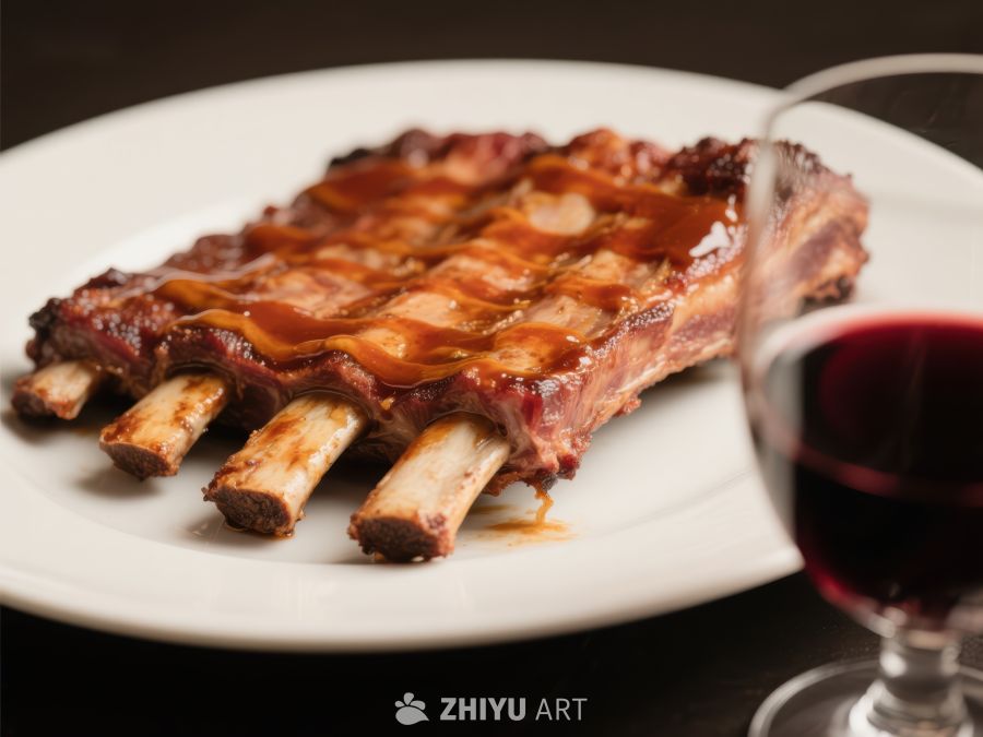 烤肋排配红酒，美味佳肴