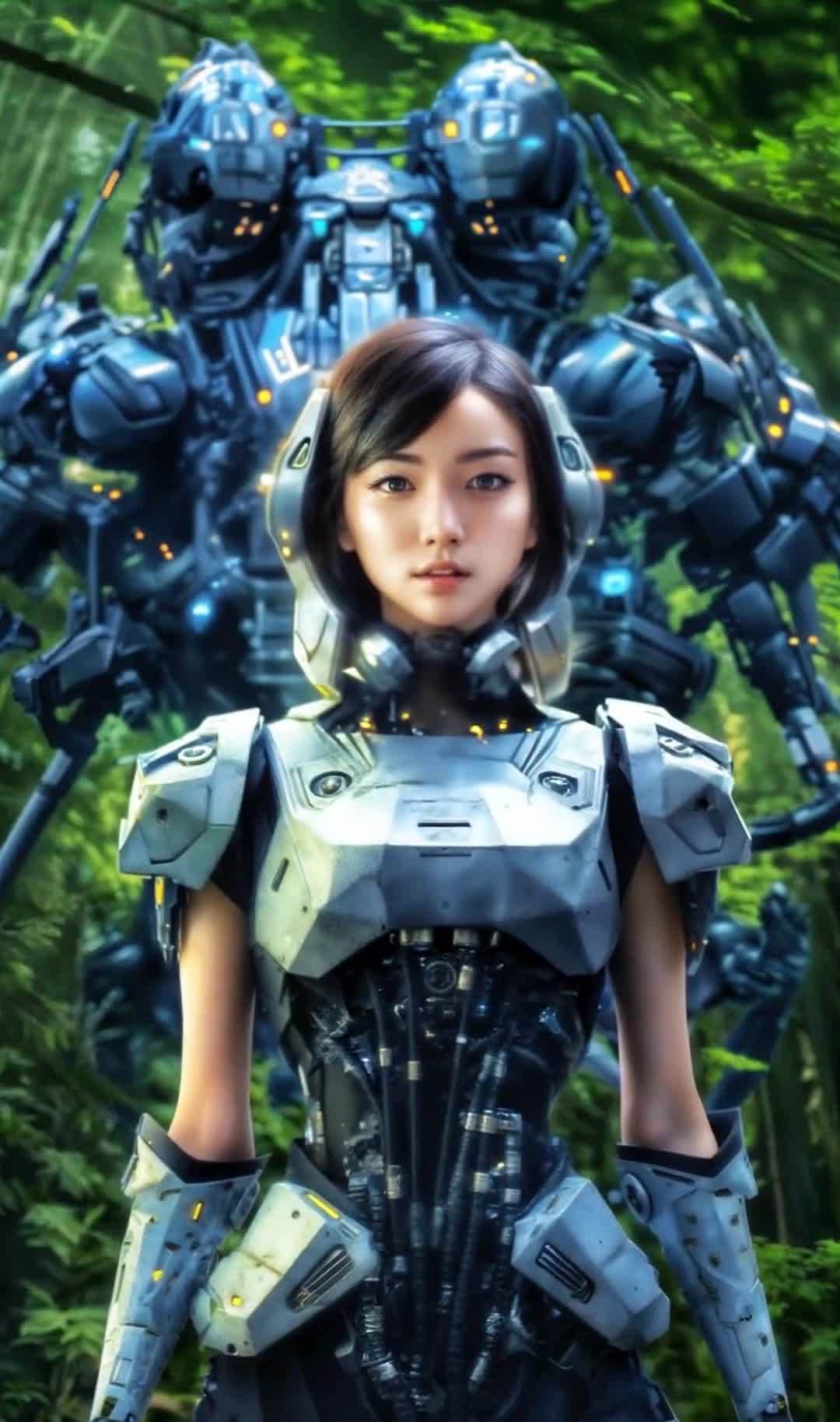 科幻女战士与机甲：丛林中的未来守卫