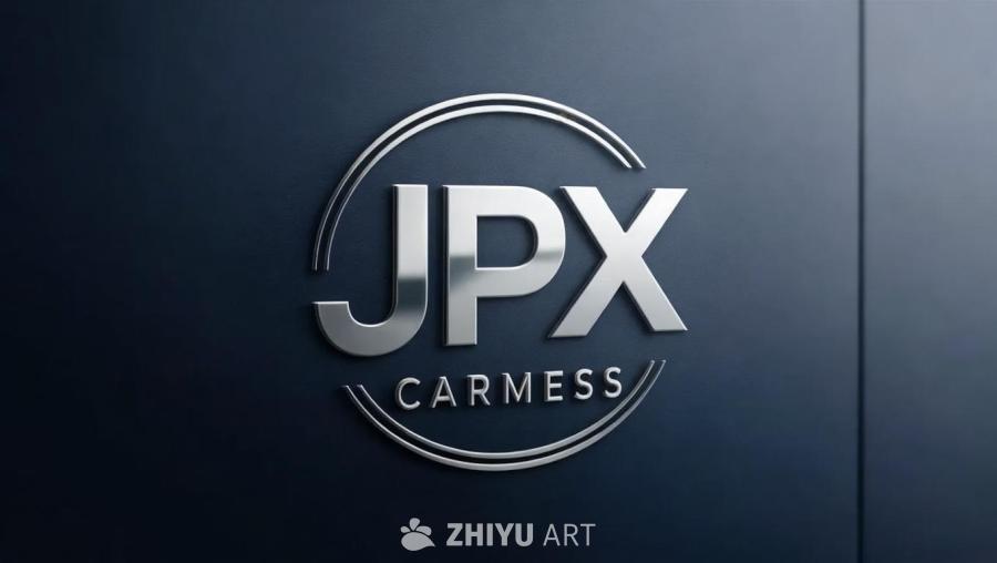 深蓝色背景上呈现一个银色的“JPX CARMESS