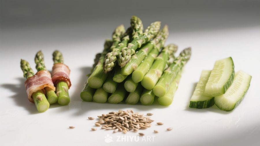 芦笋配黄瓜片与芝麻