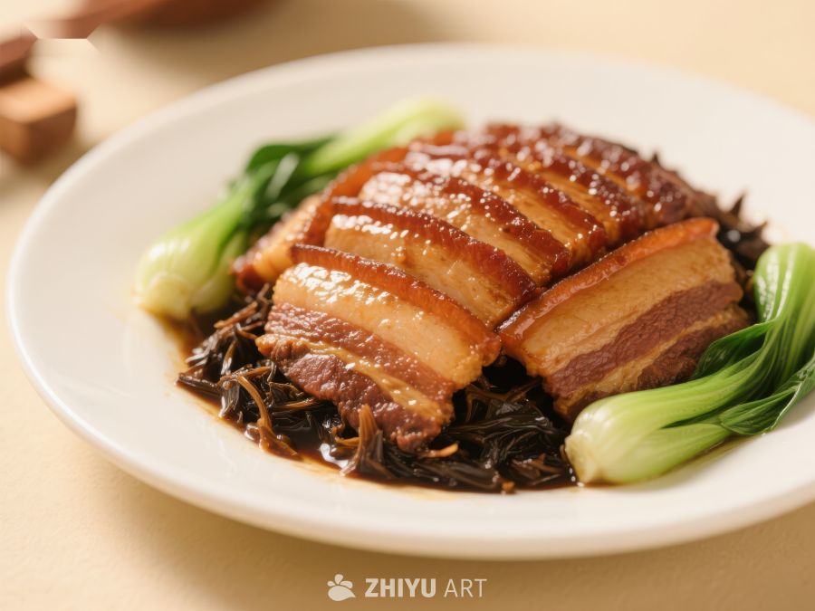 红烧肉配青菜与木耳 187