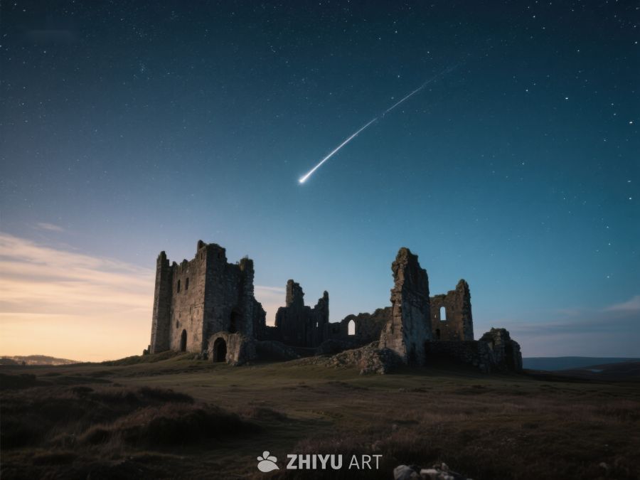 流星划过夜空下的古老废墟 57