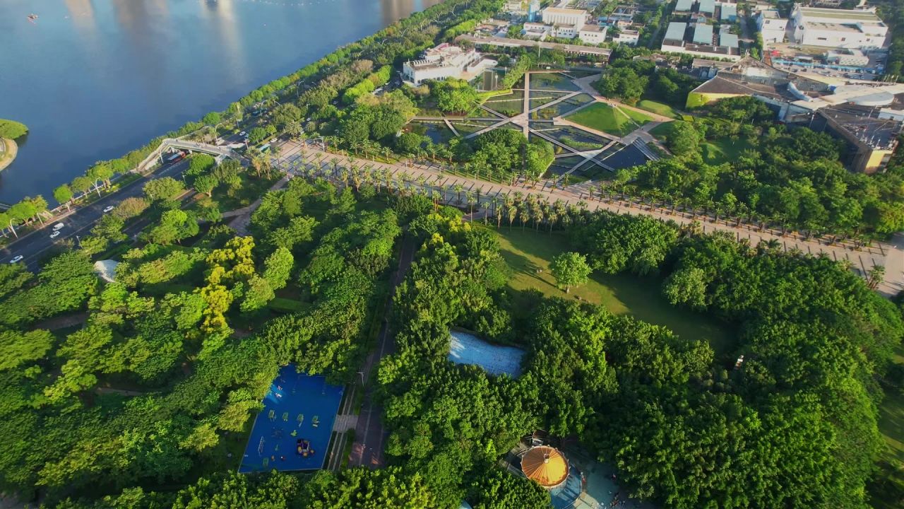 航拍厦门海湾公园景观