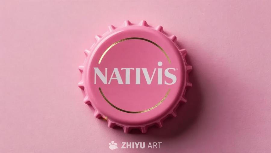 一个粉色的塑料瓶盖，上面用白色字体写着“Nativ