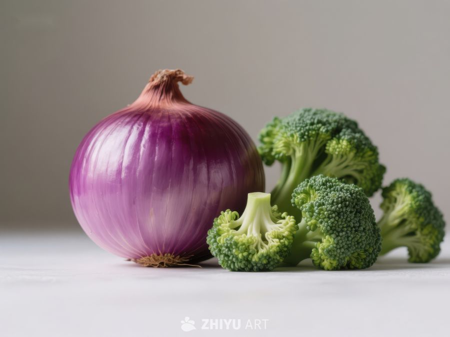 红洋葱与西兰花的静物组合 82
