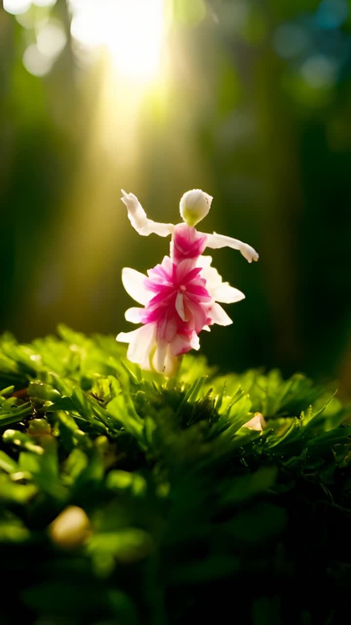 粉色和白色的茉莉花构成了一幅精致的微型画作，画中的