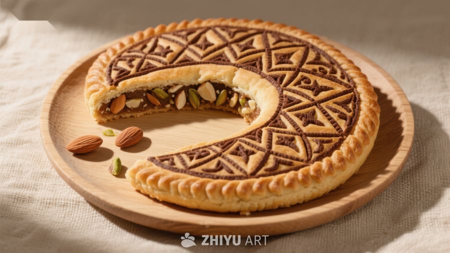 精美糕点：巧克力馅饼与坚果装饰
