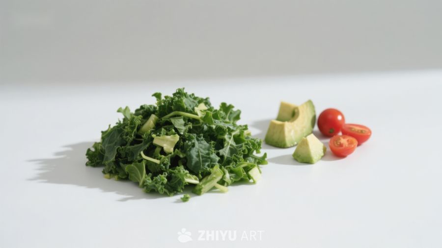 羽衣甘蓝与牛油果番茄切块