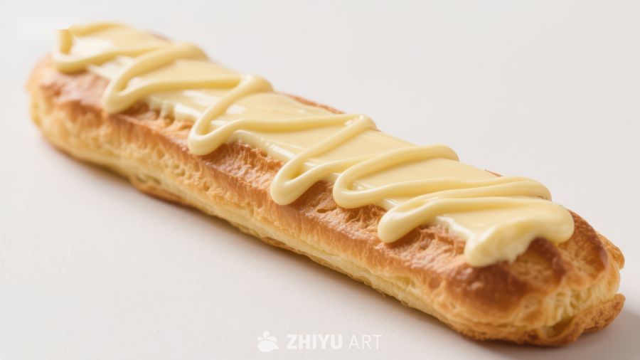 奶油酱淋面的长形酥皮糕点