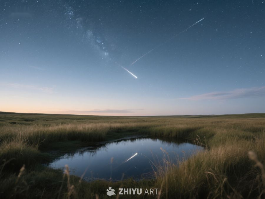 夜空流星划过静谧池塘 246