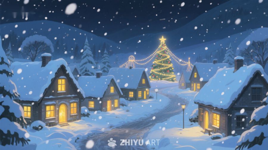 雪夜小镇的圣诞树 421