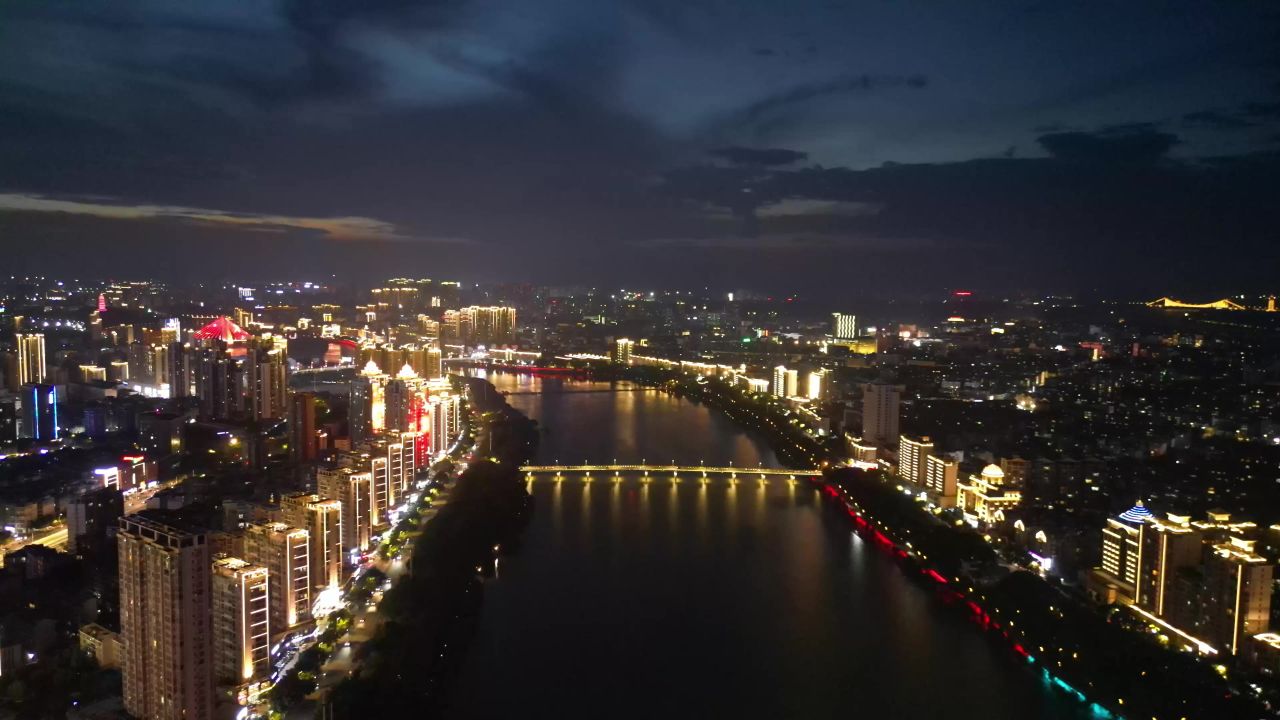 航拍江西赣州城市风光夜景