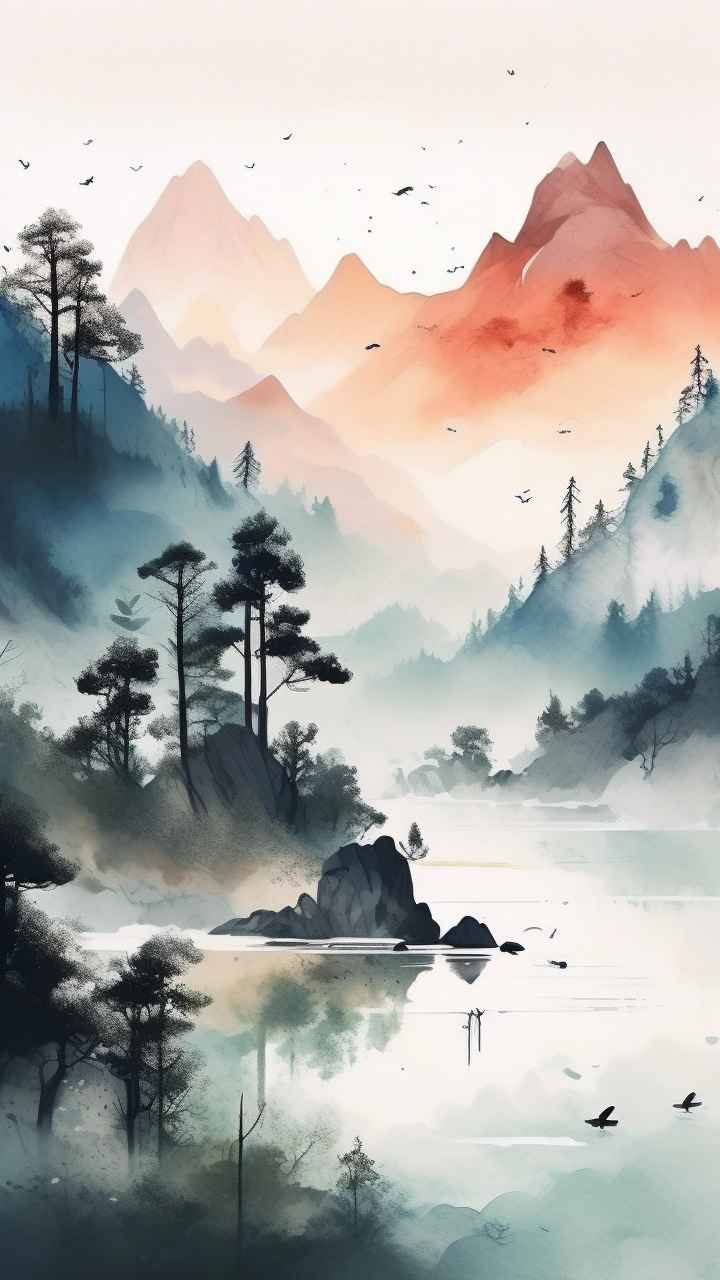 国风山水画背景插画 13