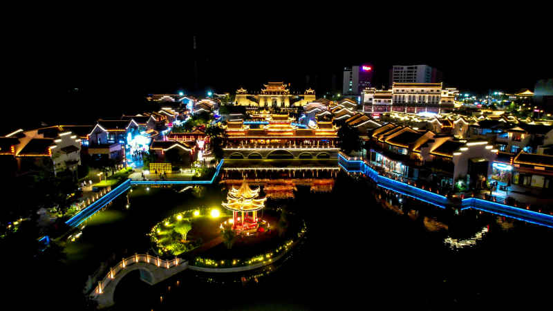 广西崇左太平古城夜景航拍 