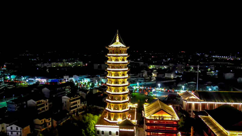 江西抚州城市夜景航拍图 
