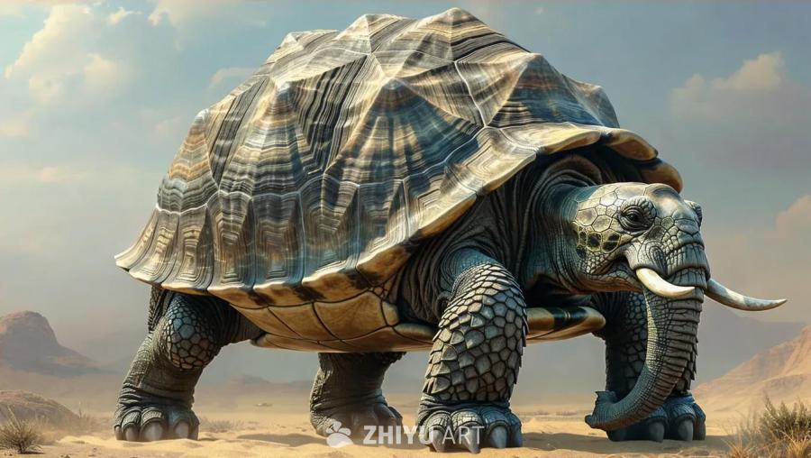 一个巨大的混合生物，拥有大象和乌龟的特征，它有着乌