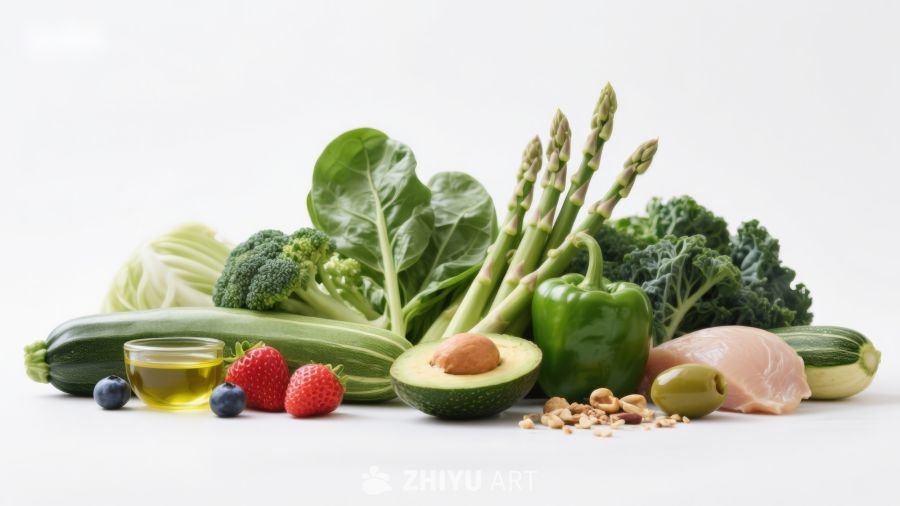 新鲜蔬菜水果与健康食材组合