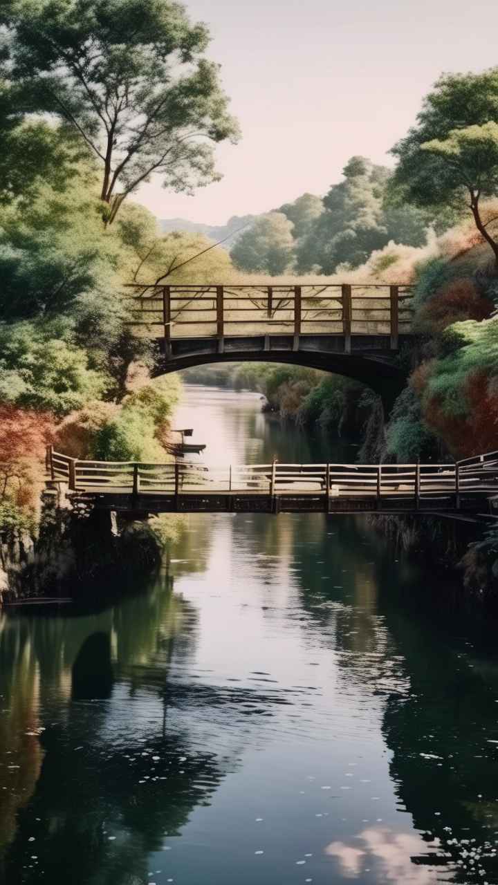 一条小溪旁一座小木桥横跨在水面上 14