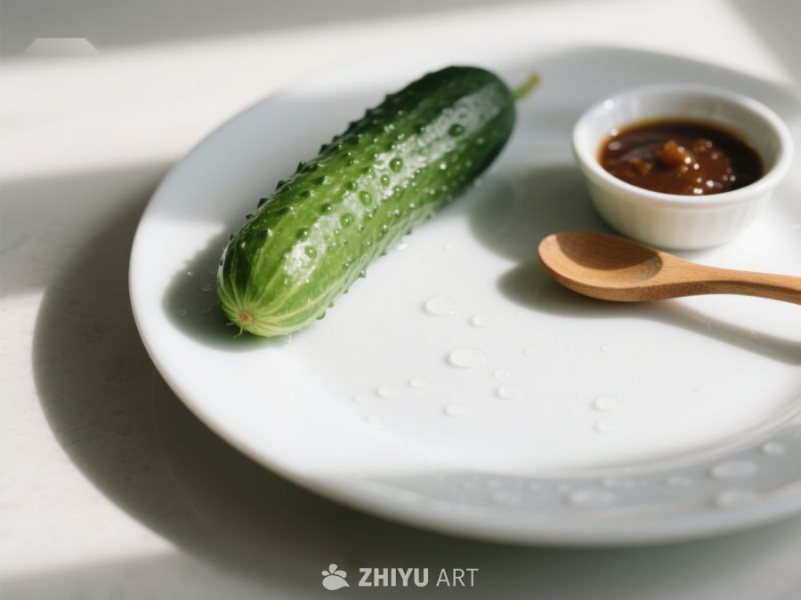 新鲜黄瓜配酱碟，简约美食 431