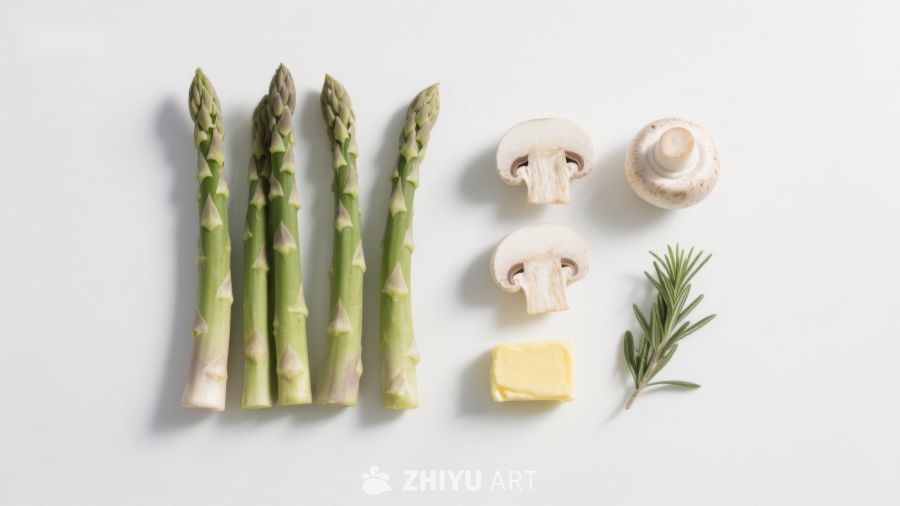 芦笋菌菇黄油香草食材