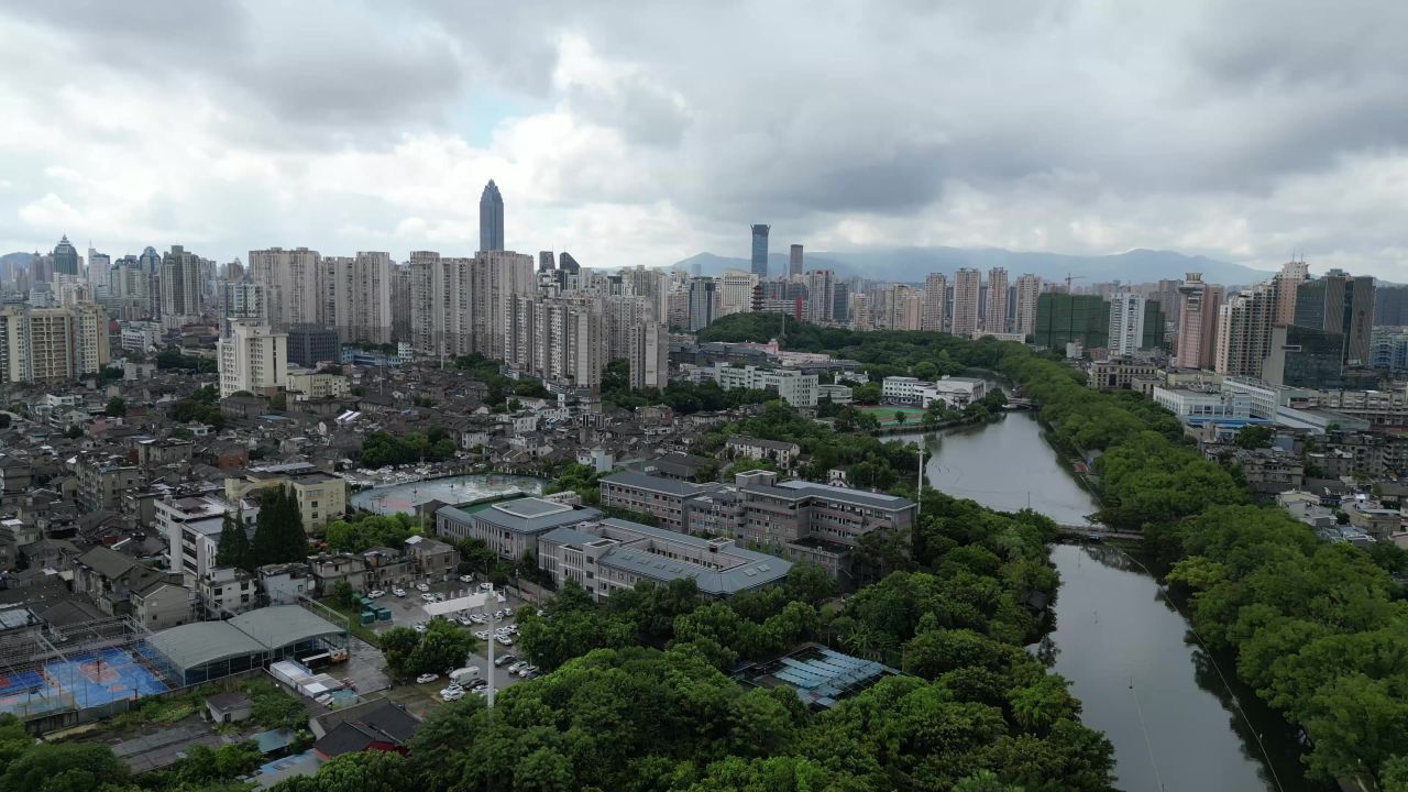 航拍浙江温州大景温州鹿城区世贸大厦 