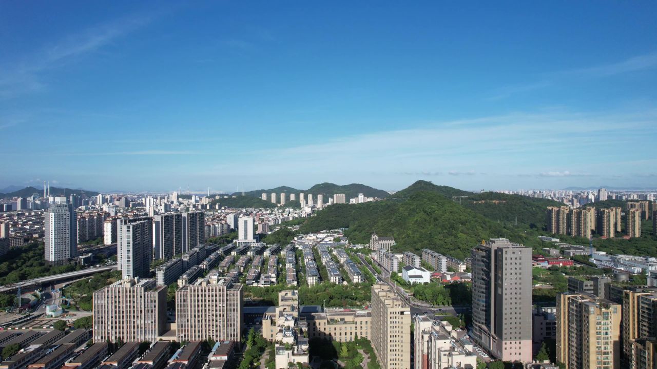 浙江台州城市新区高楼密集建筑航拍 