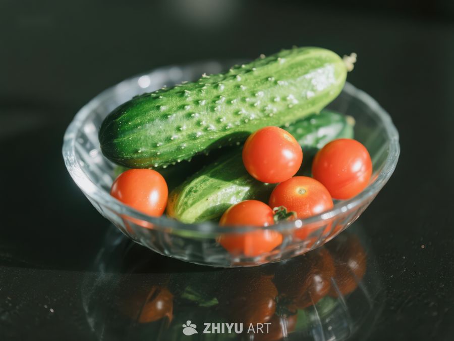 透明碗中的黄瓜与樱桃番茄 373