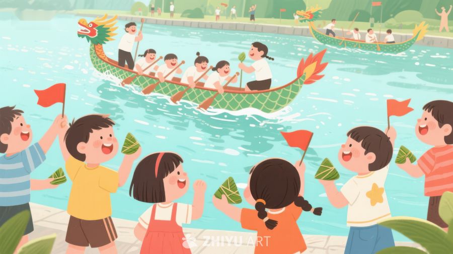 龙舟竞赛，儿童欢庆端午节 314