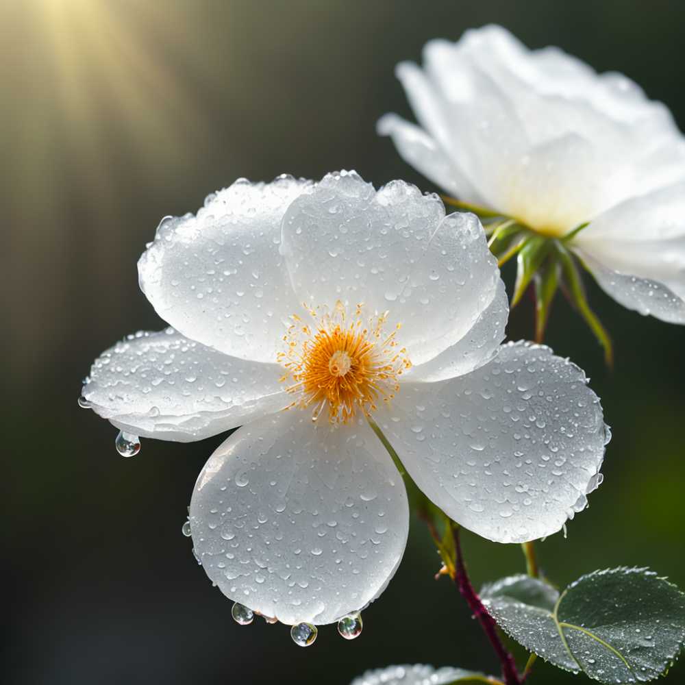 雨后的蔷薇花近景晶莹剔透