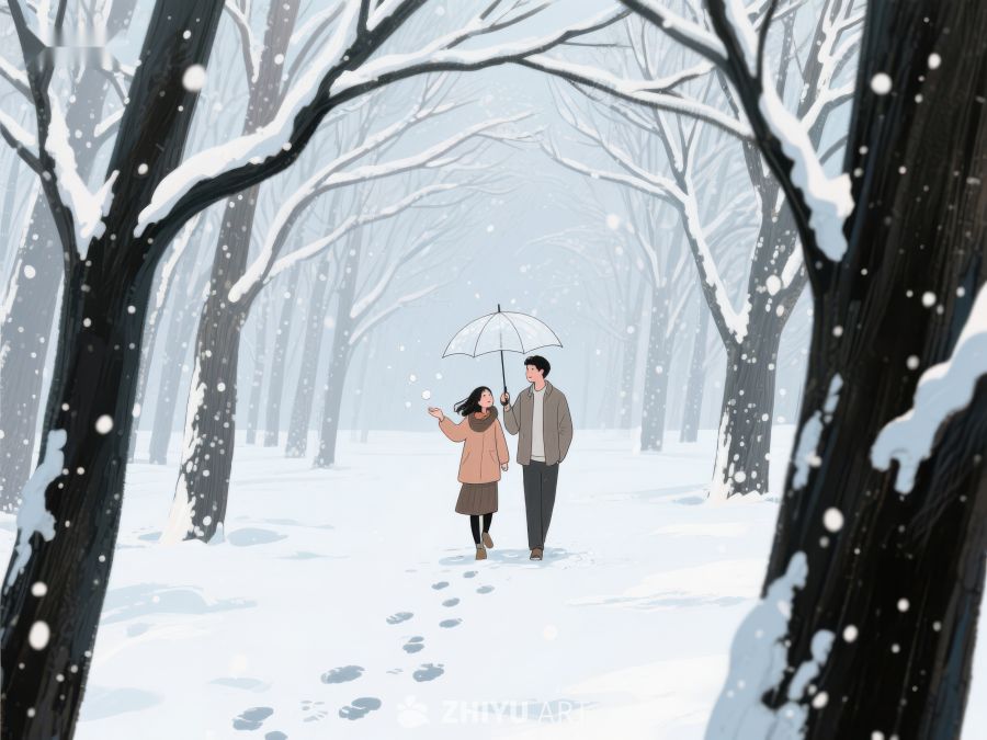 雪中漫步的情侣 932