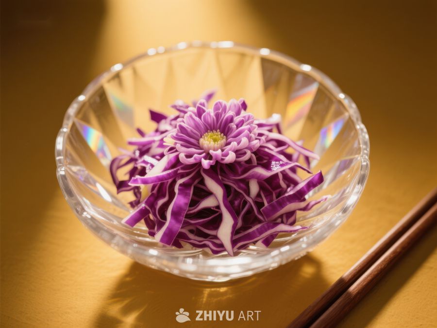 紫色卷心菜花装饰于透明玻璃碗中 1836