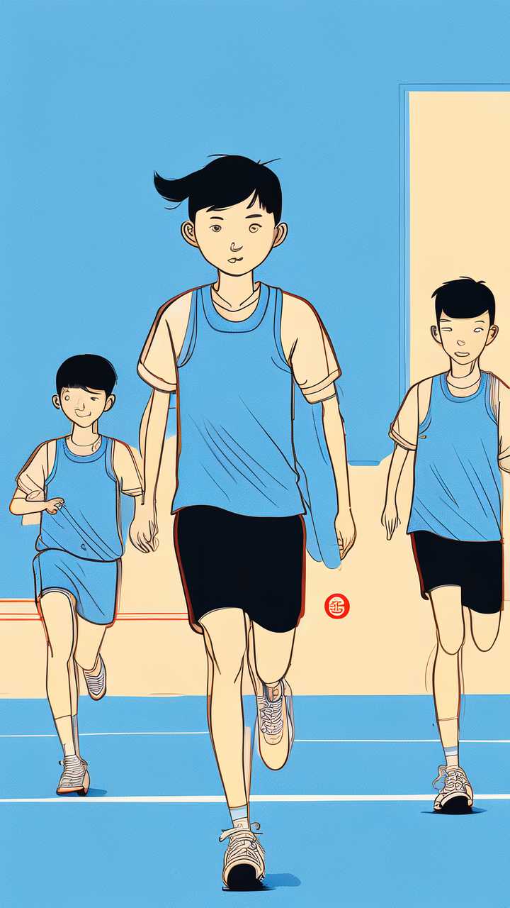 蓝色开学社团运动学生线条插画