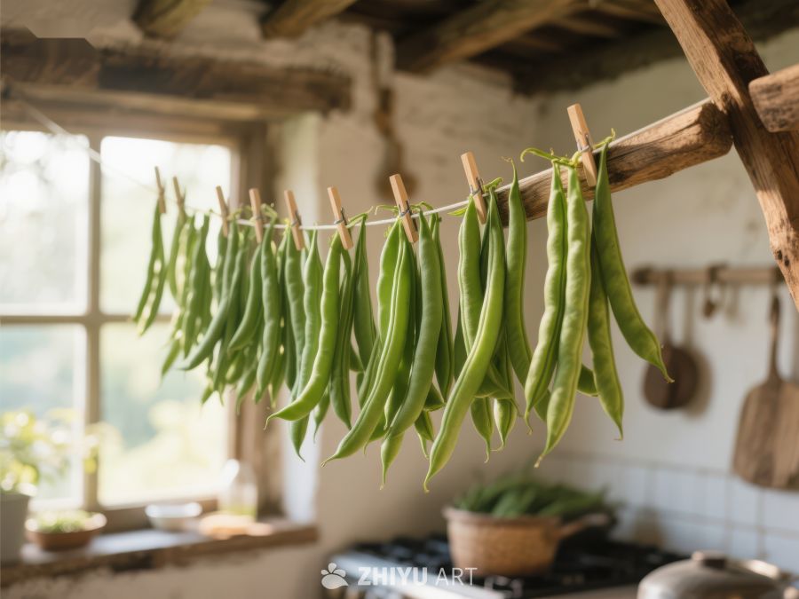 厨房悬挂的绿色豆荚 130